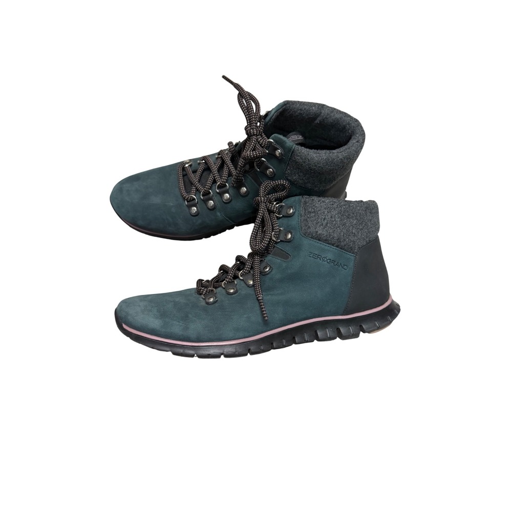 Cole Haan Zerogrand Hiker Boots Teal Leather Wool Collar Womens 8.5